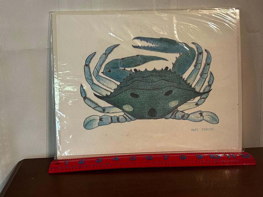 Amy Thatch Signed Blue Crab Pencil Drawing Coastal Nautical Art 8.5x11